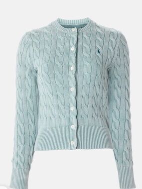 Ralph Lauren Pale Blue Cable-Knit Crewneck Cardigan
